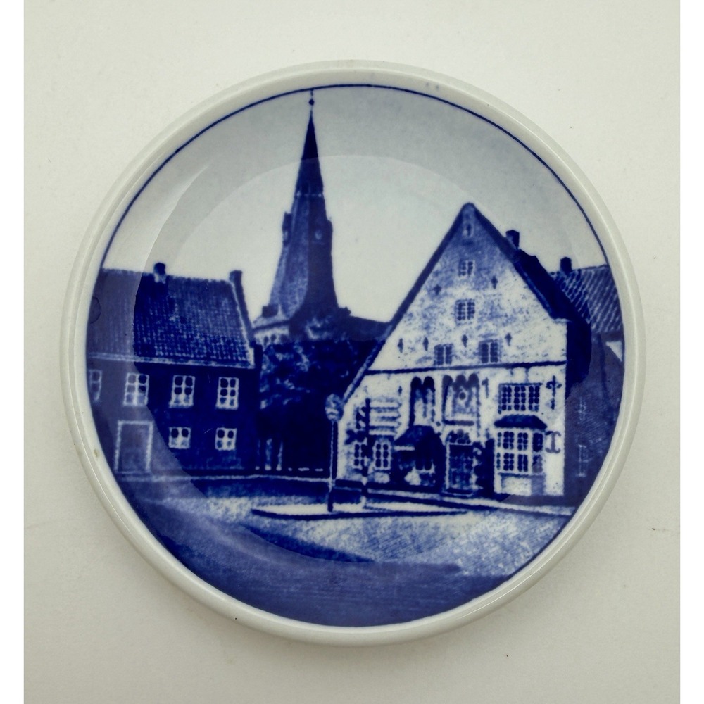 Royal Copenhagen Denmark Mini Plate Plaquette #66 Tonder Kirke Blue White 3"